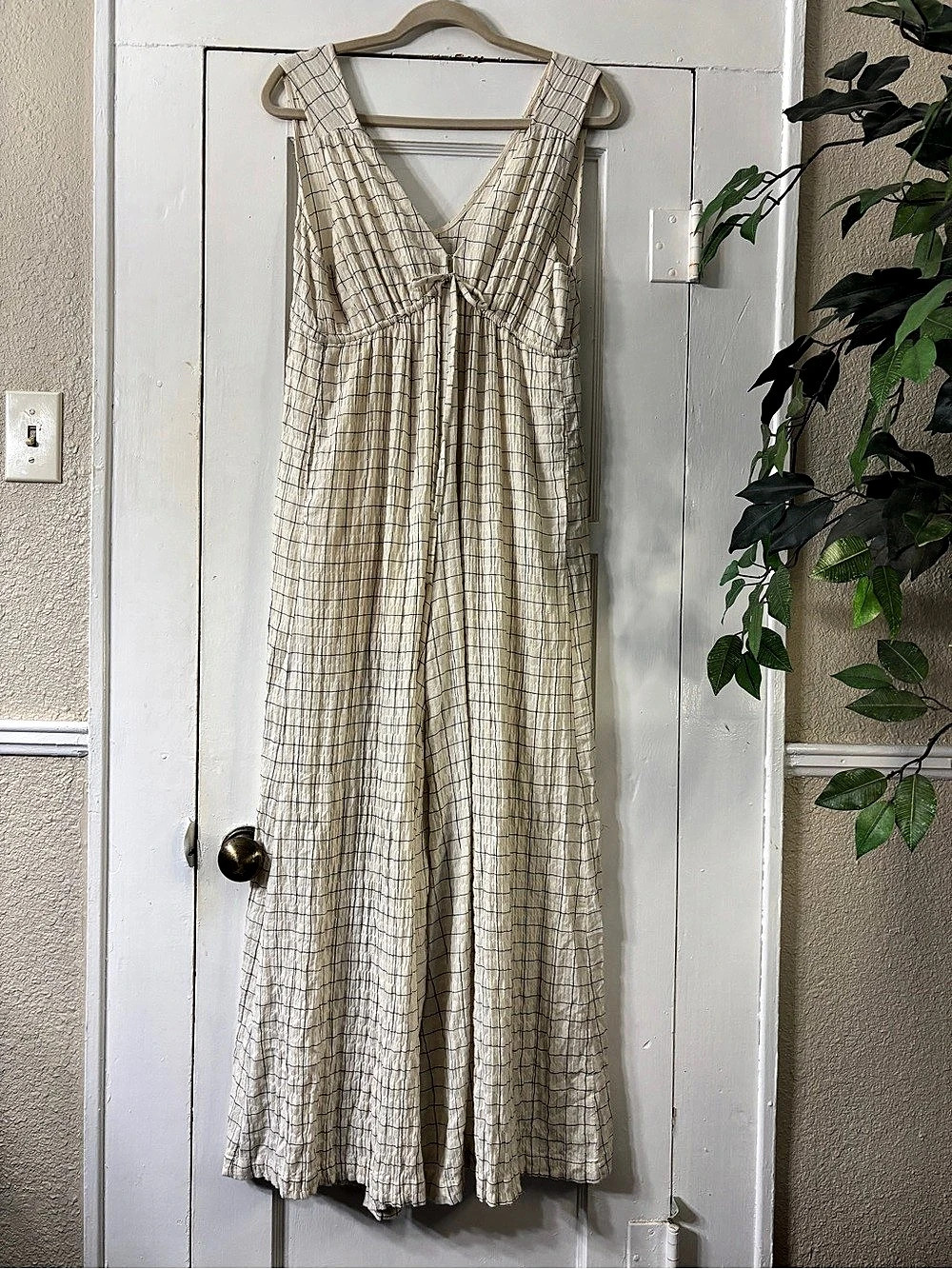 Urban Outfitters Breezy Windowpane Print Jumpsuit